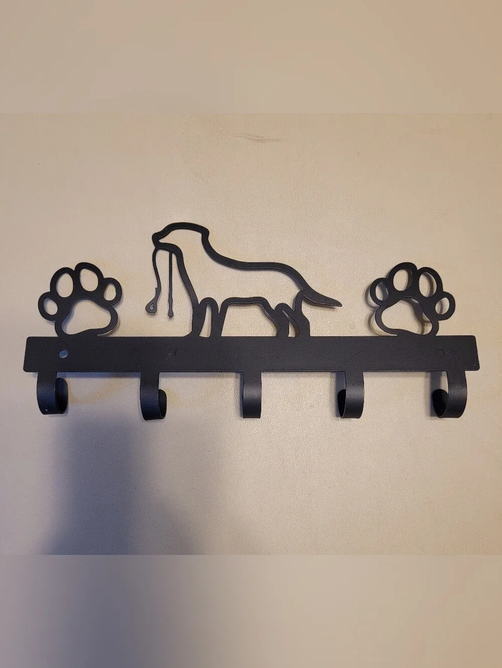 Black Dog Paw Wall Hook Rack - Metal Pet Leash Organizer